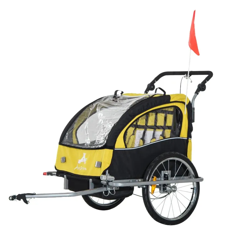 2-Seat Bike Trailer   Jogging Stroller - Yellow