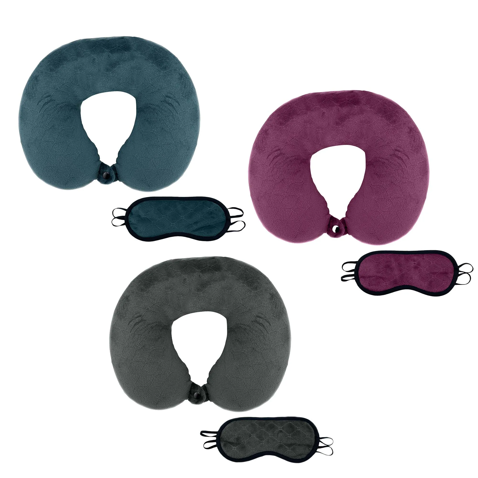 3 Memory Foam Travel Pillows with Sleep Masks by Pursonic