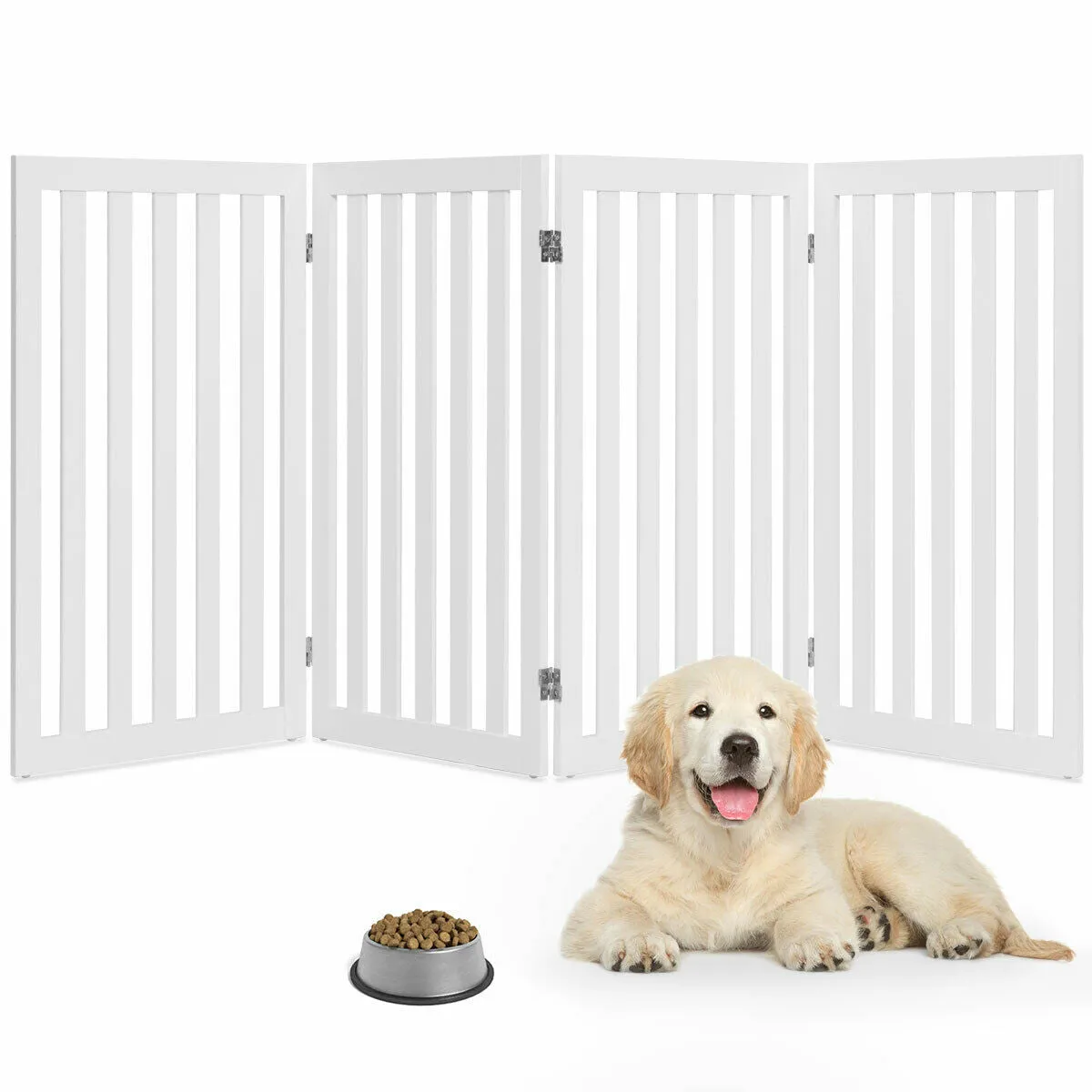 4 Panels Foldable Freestanding Pet Gate-White