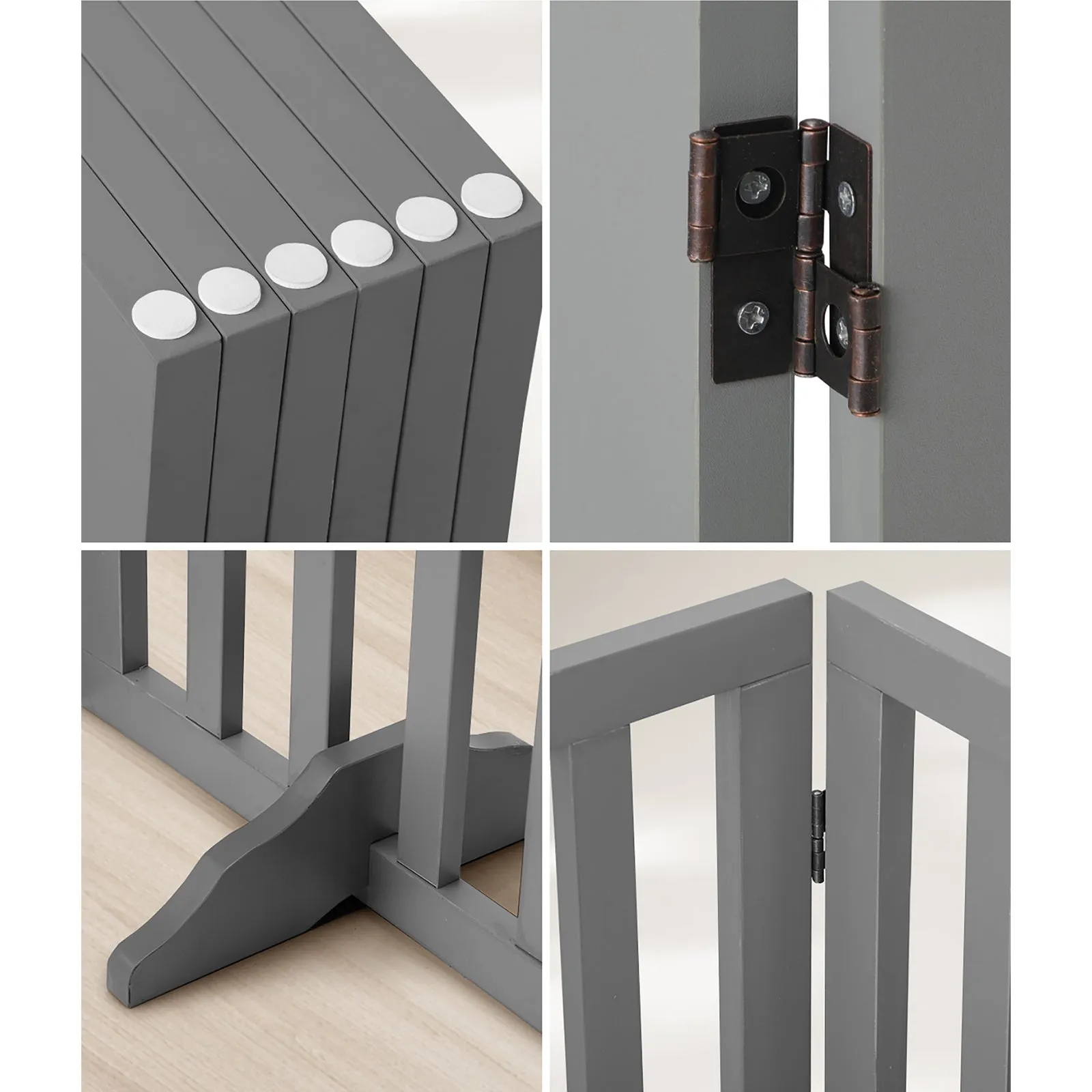 Alopet Wooden Pet Gate Dog Fence Safety Stair Barrier Security Door 6-Panel Grey