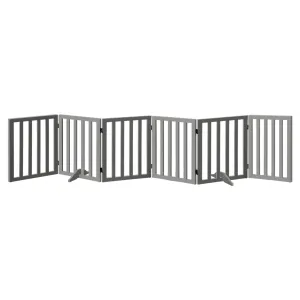 Alopet Wooden Pet Gate Dog Fence Safety Stair Barrier Security Door 6-Panel Grey