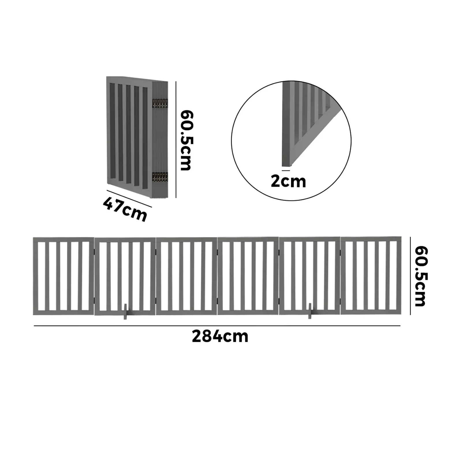 Alopet Wooden Pet Gate Dog Fence Safety Stair Barrier Security Door 6-Panel Grey