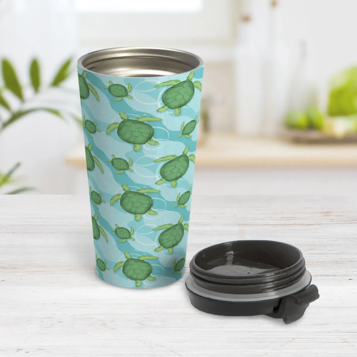 Aquatic Sea Turtle Pattern Travel Mug