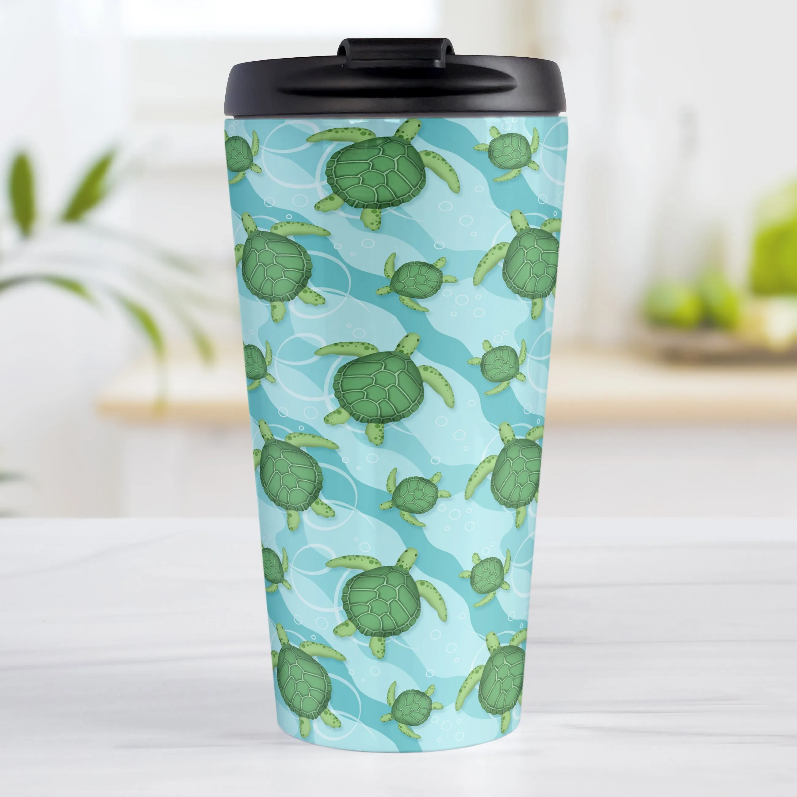 Aquatic Sea Turtle Pattern Travel Mug