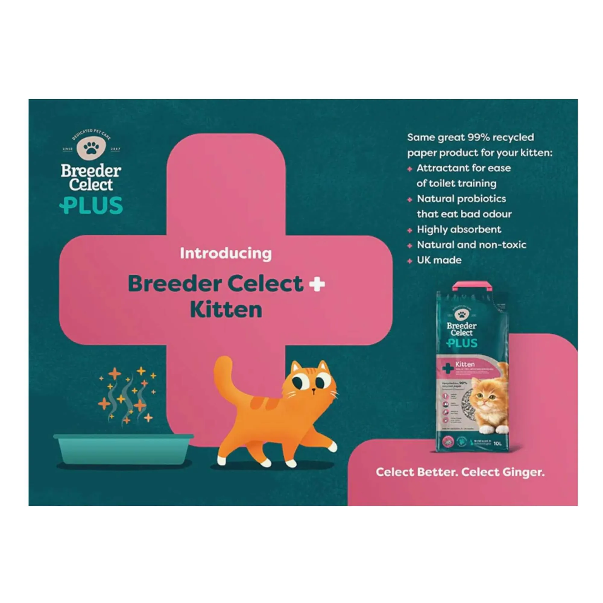 Breeder Celect Recycled Paper PLUS Kitten Cat Litter 25L