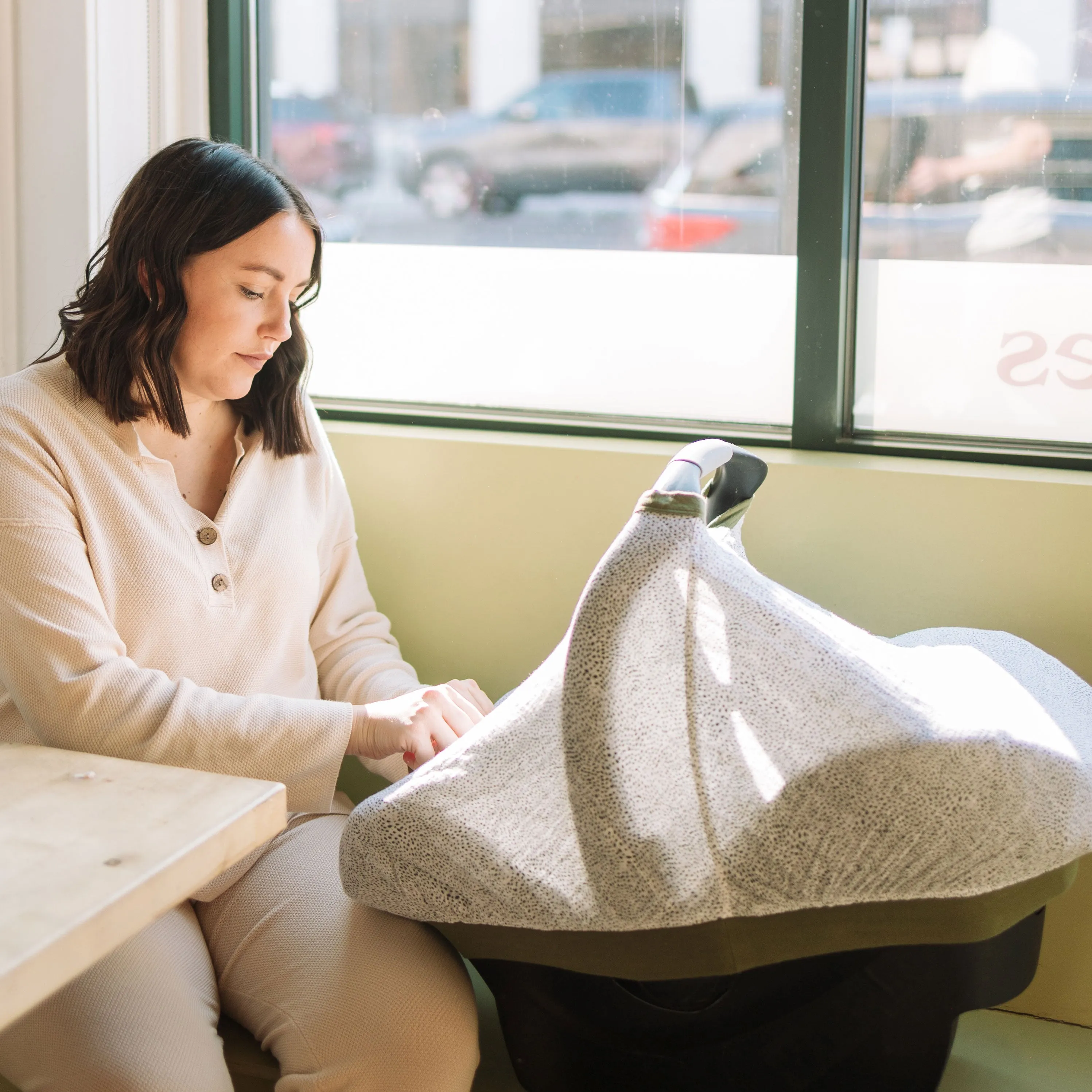 Cotton Muslin Car Seat Canopy - Green Seed