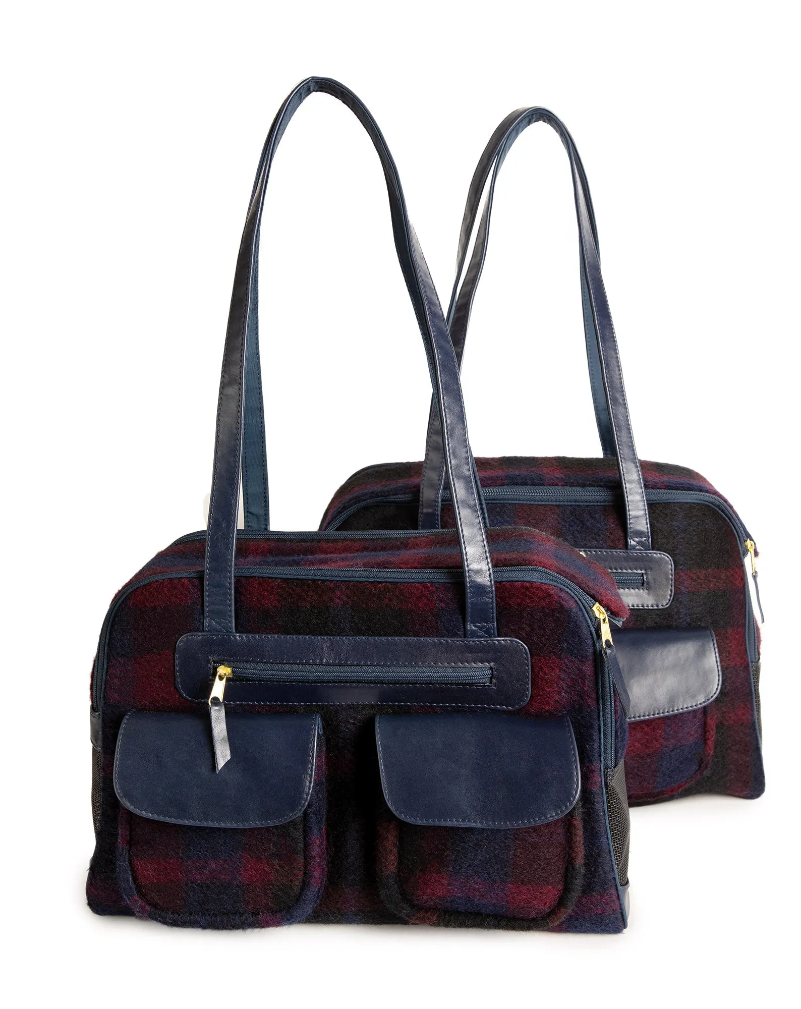 Dog Carrier - Winter - Navy & Burgundy Wool Carrier