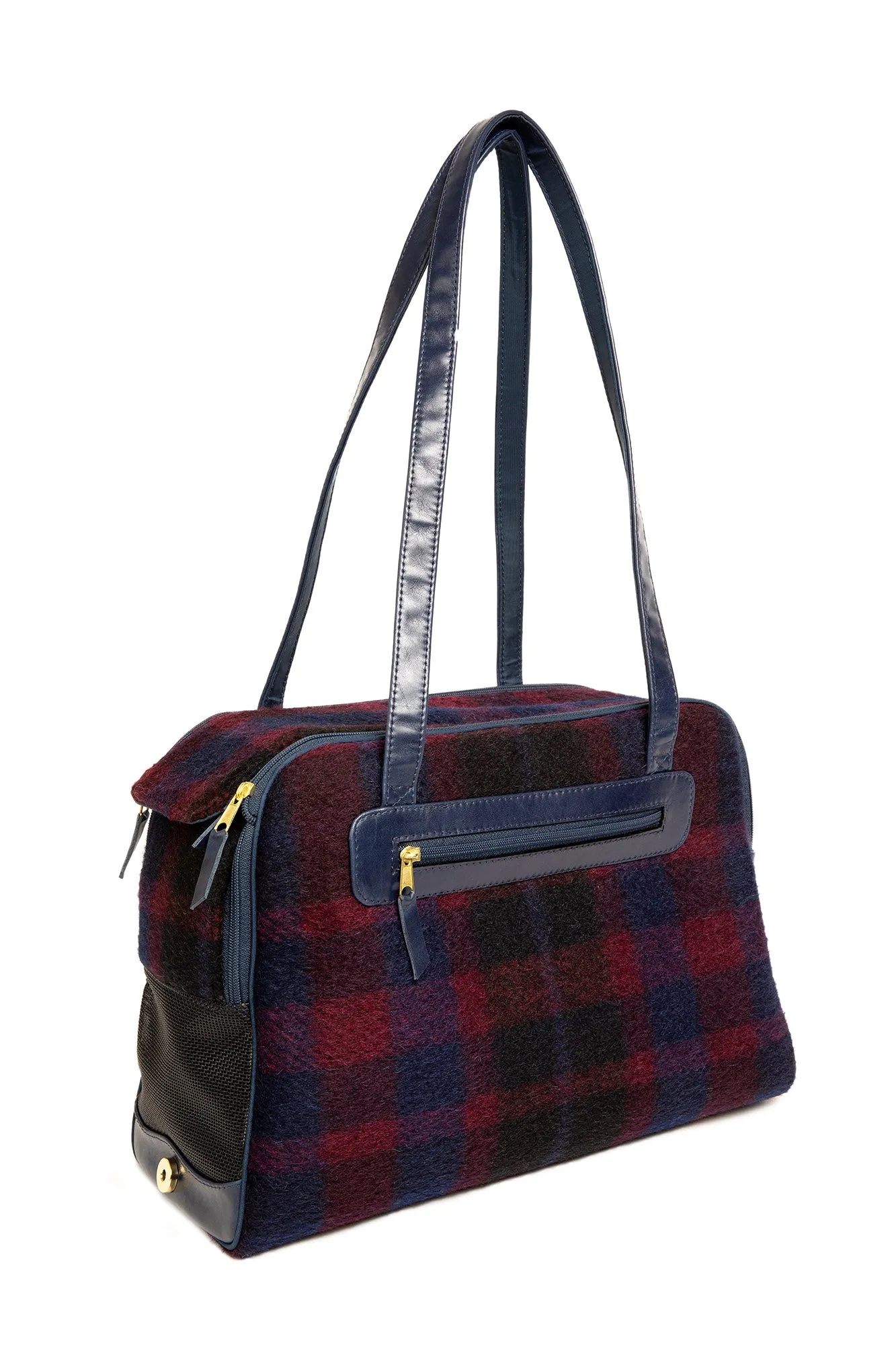 Dog Carrier - Winter - Navy & Burgundy Wool Carrier