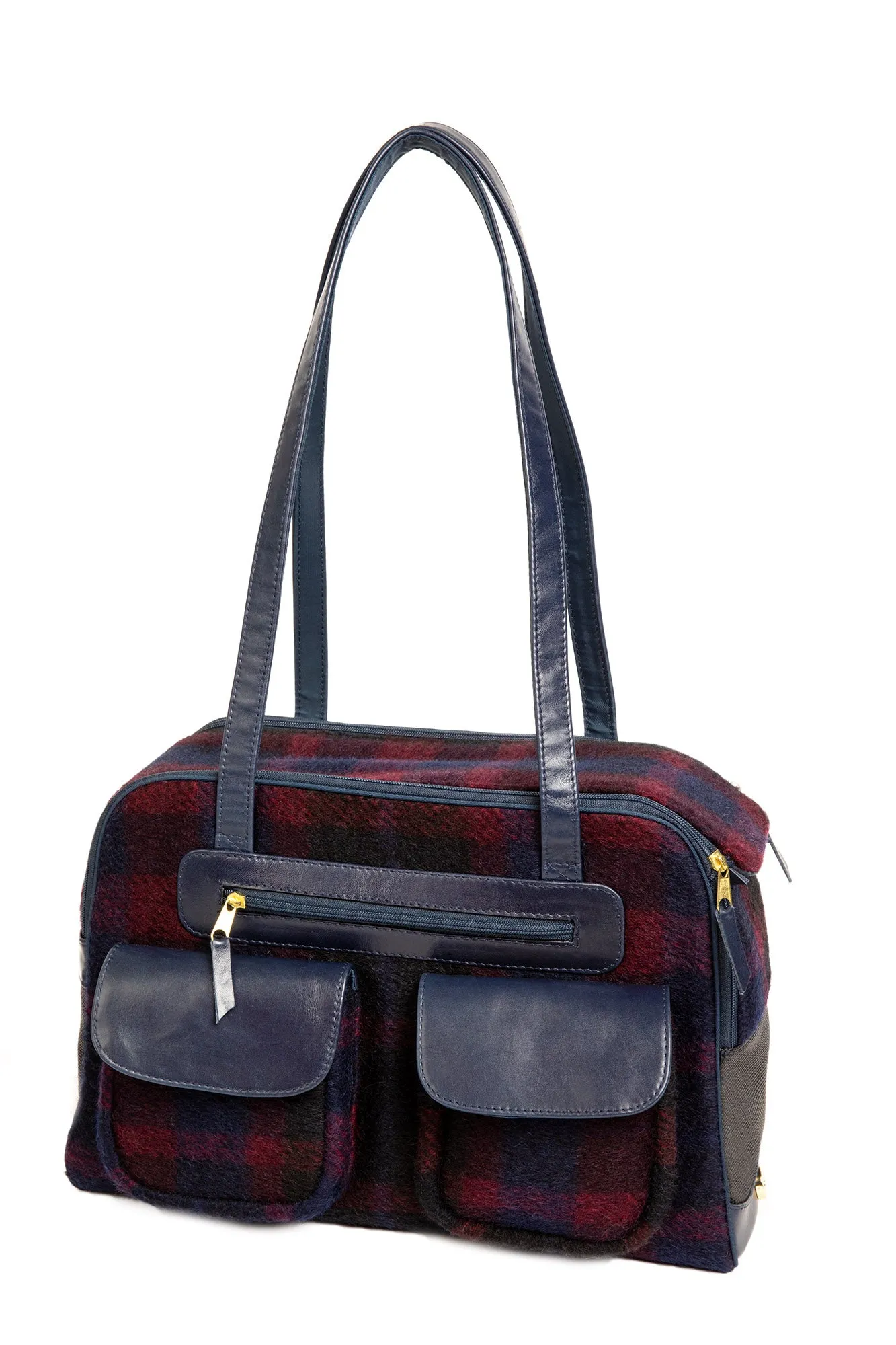 Dog Carrier - Winter - Navy & Burgundy Wool Carrier