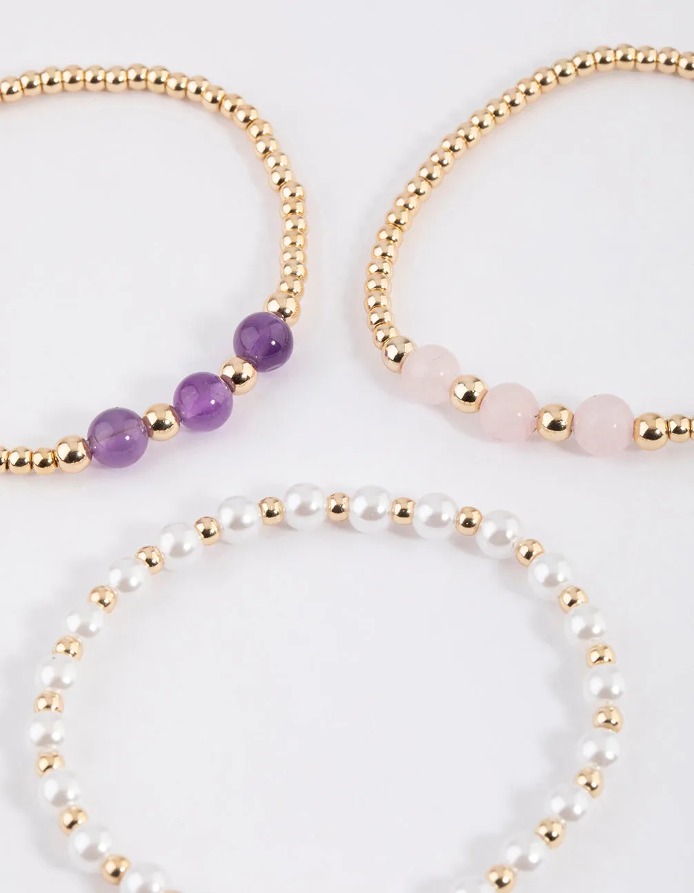 Gold Pearl & Amethyst Stretch Bracelet Pack