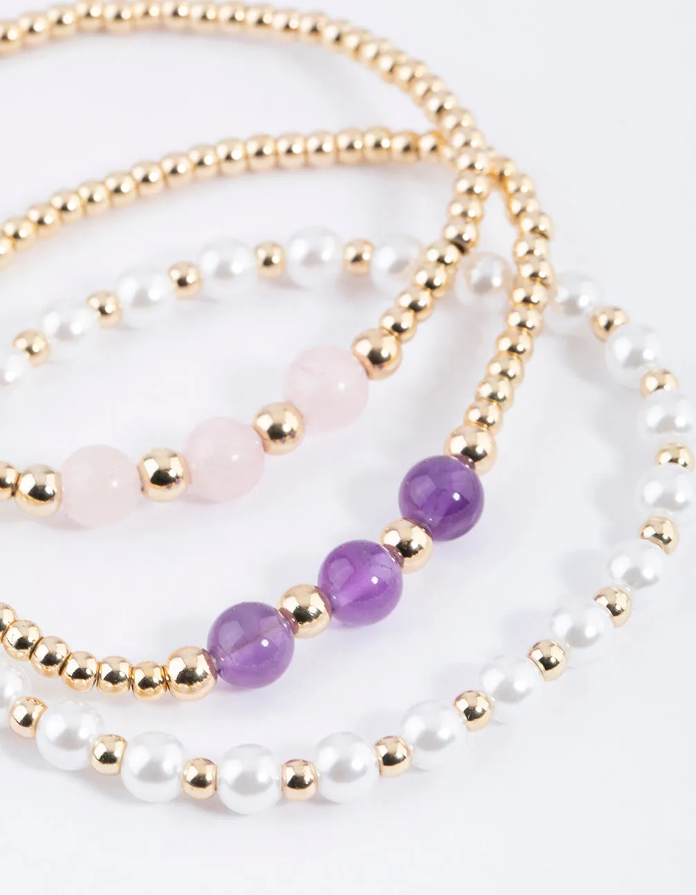 Gold Pearl & Amethyst Stretch Bracelet Pack