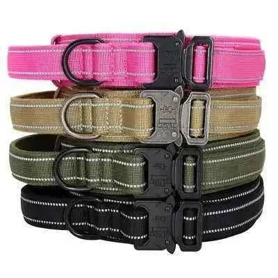 Personalised Military Dog Collar for Stylish Large Dogs with Reflective Handle