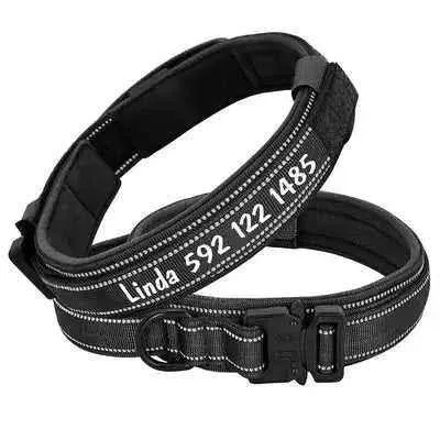 Personalised Military Dog Collar for Stylish Large Dogs with Reflective Handle