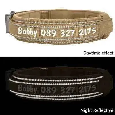 Personalised Military Dog Collar for Stylish Large Dogs with Reflective Handle