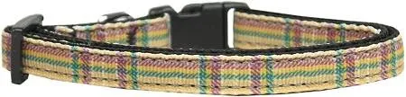 Plaid Nylon Collar  Khaki Cat Safety