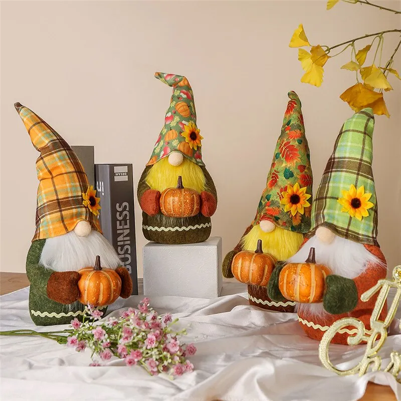 Pumpkin Accessories Dwarf Plush Doll Cute HalloweenFaceless Dwarf Elves Decoration Garden Room Decoration Home Accessories