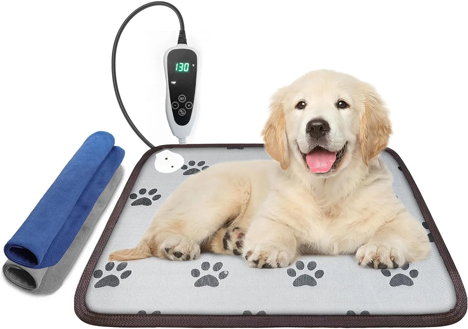 Puppy Heating Pad 22X18 Inches Dog Heating Pad for Dogs Puppies Waterproof Smart Thermostat Switch, Adjustable Indoor and Outdoor Heated Dog Bed Mat Add Chew-Resistant Steel Cord Pawprint