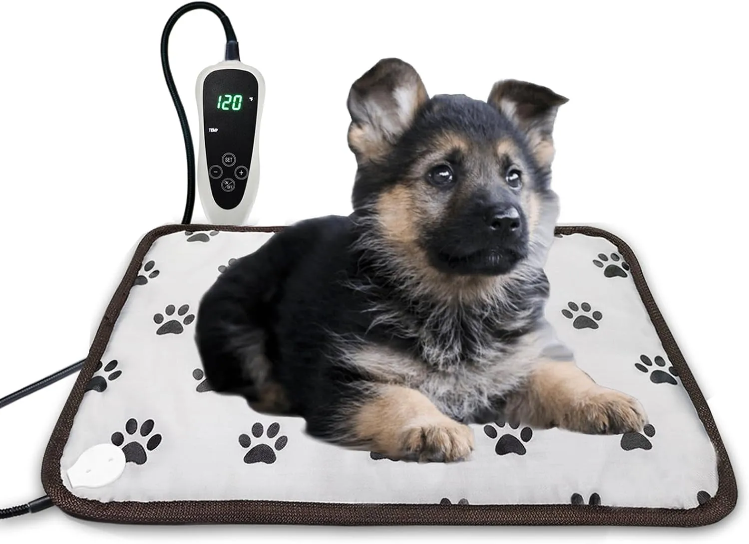 Puppy Heating Pad 22X18 Inches Dog Heating Pad for Dogs Puppies Waterproof Smart Thermostat Switch, Adjustable Indoor and Outdoor Heated Dog Bed Mat Add Chew-Resistant Steel Cord Pawprint