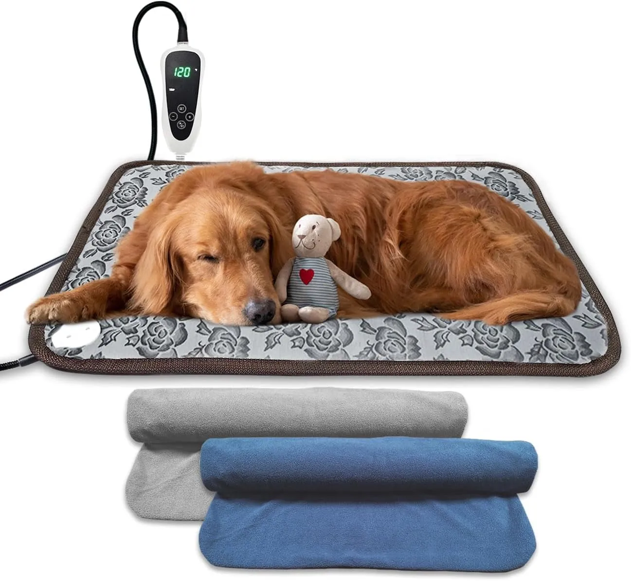 Puppy Heating Pad 22X18 Inches Dog Heating Pad for Dogs Puppies Waterproof Smart Thermostat Switch, Adjustable Indoor and Outdoor Heated Dog Bed Mat Add Chew-Resistant Steel Cord Pawprint