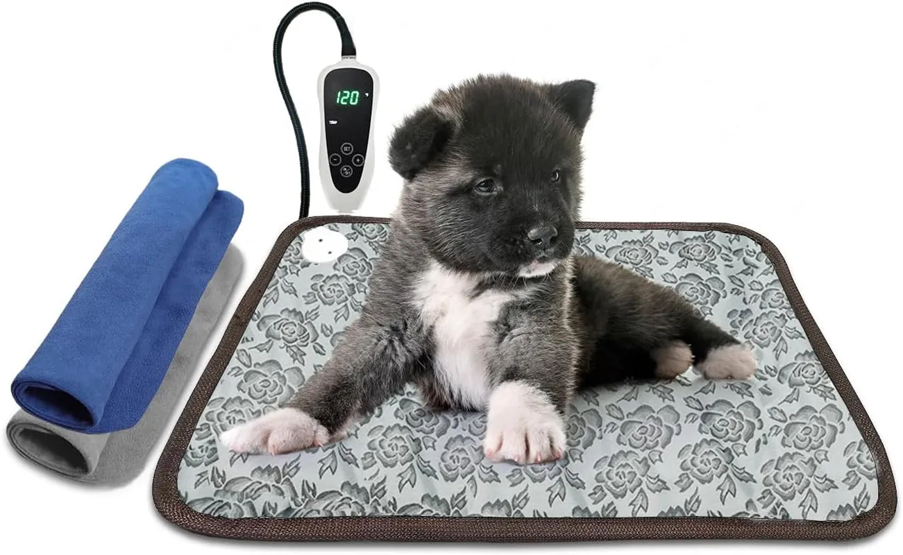 Puppy Heating Pad 22X18 Inches Dog Heating Pad for Dogs Puppies Waterproof Smart Thermostat Switch, Adjustable Indoor and Outdoor Heated Dog Bed Mat Add Chew-Resistant Steel Cord Pawprint