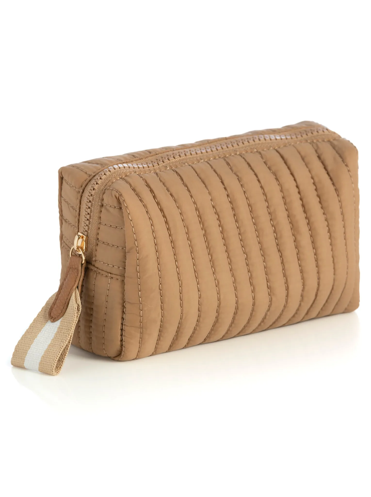 Shiraleah Ezra Quilted Nylon Small Boxy Cosmetic Pouch, Tan