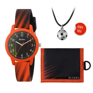 Tikkers Black & Orange Football Watch, Necklace and Wallet Gift Set