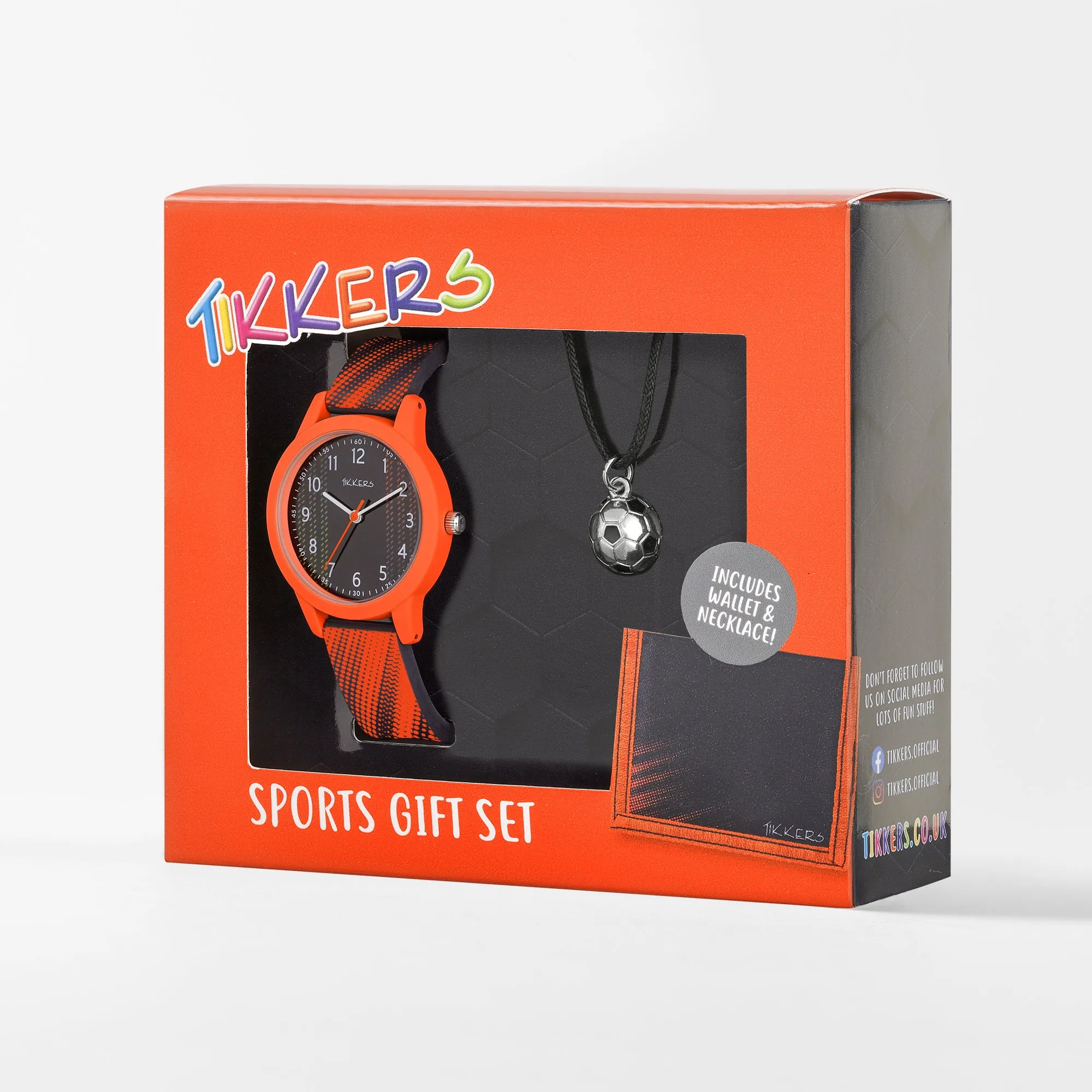 Tikkers Black & Orange Football Watch, Necklace and Wallet Gift Set