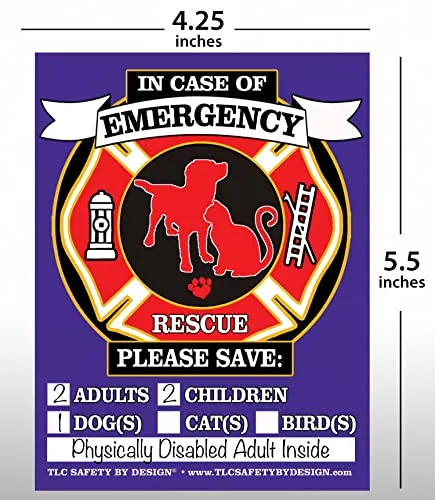 TLC Safety By Design FIRE Rescue Safety Alert Emergency Children Adults Pet Dog Cat 4.25" x 5.5" Magnet for Steel Magnetic Exterior Apartment Doors (Qty. 1)