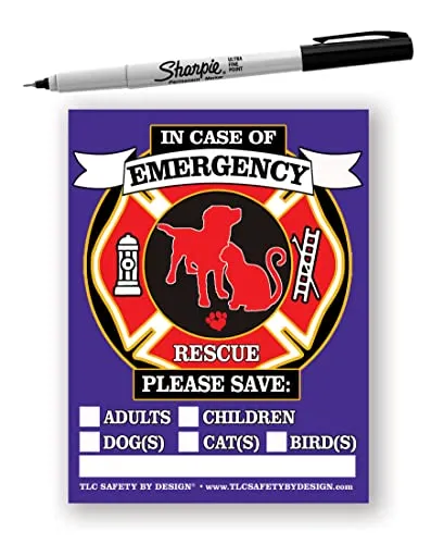 TLC Safety By Design FIRE Rescue Safety Alert Emergency Children Adults Pet Dog Cat 4.25" x 5.5" Magnet for Steel Magnetic Exterior Apartment Doors (Qty. 1)