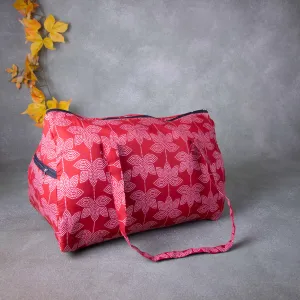 Weekender Travel Bag Beautiful Red Colour with White Flower Design.